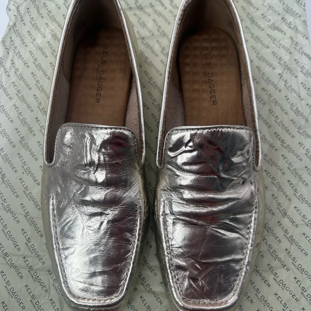 Kelsi Dagger Metallic Silver Square-Toe Loafers - Picture 10 of 13